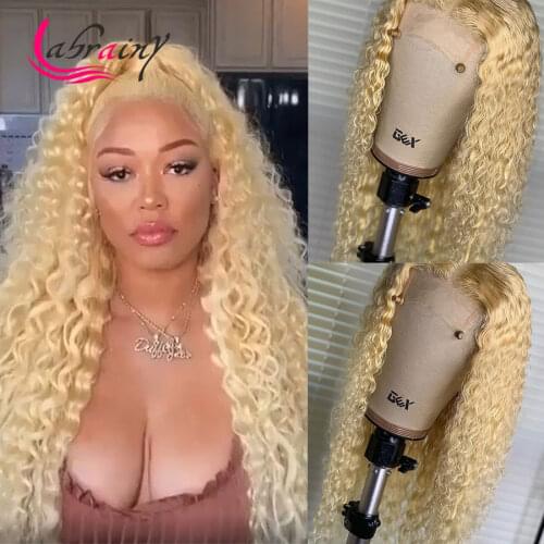 Kinky Curly 613 Blonde HD Transparent Lace Frontal Wigs Glueless Body Wave Pre Plucked 13x6 Lace Front Human Hair Wigs
