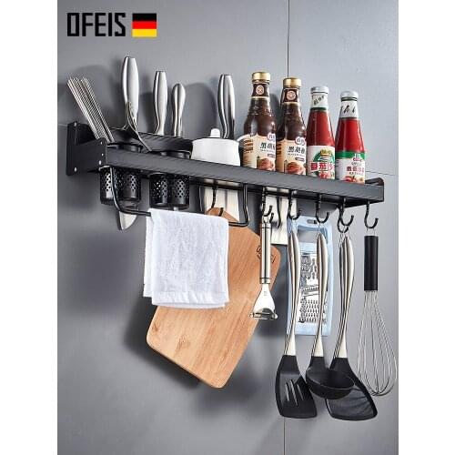 OFEIS Kitchen Shelf Space Aluminium Hole-free Wall-mounted Knife Holder Multifunctional Condiment Kitchen Storage Rack