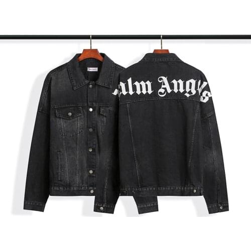 Palm Angels Letter logo Men Women Unisex Lovers Couple Style Fashion Casual Long sleeve Denim Jacket Coat boyfriend gift