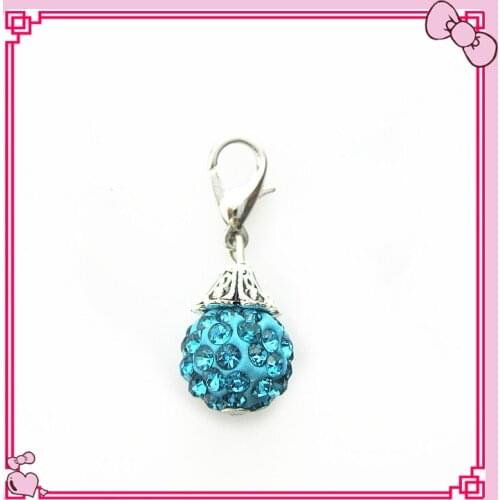 Hot selling silver rhinestone skyblue crystal global dangle charms lobster clasp charms for glass floating lockets charms