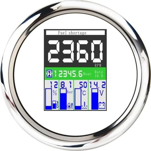 85MM 5-in-1 Multi-Functional Digital Tachometer Fuel Level Water Temp Oil Pressure Gauge Voltmeter Hourmeter Alarm