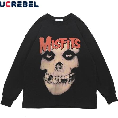Skeleton Print Sweatshirts Mens High Street Casual Autumn Streetwear Loose Long Sleeve Crew Neck Pullover Men