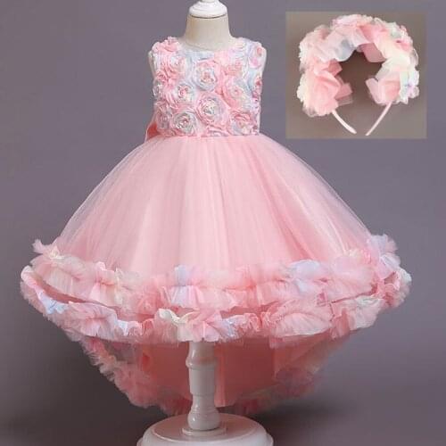 Princess Girls Flowers Party Dress Costumes For Children Evening Wedding Party Dress Fancy Birthday Theme Clothing Vestidos