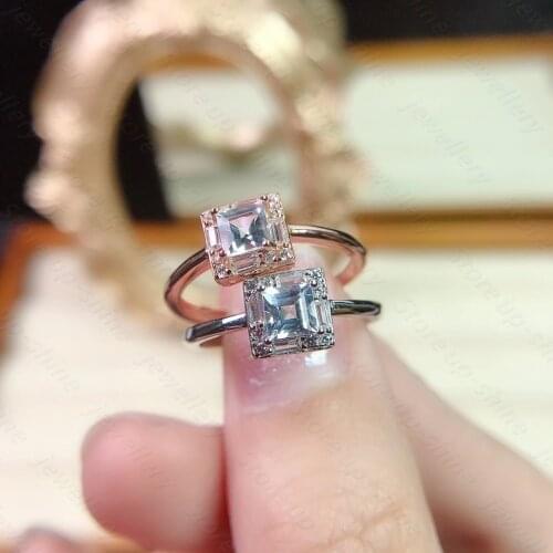 Natural Aquamarine Rings For Women Sterling Silver Color 925 Jewelry Ring Wedding Engagement Party Gemstone Fine Jewelry