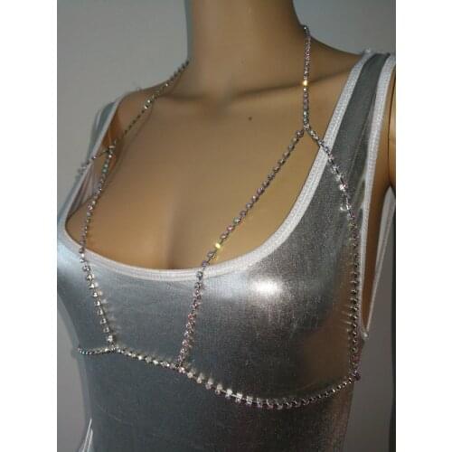 New Fashion Style WRB979 Women Silver Chains Colorful Rhinestone Chains Jewelry Sexy Rhinestone Bra Chains Jewelry 2 Colors