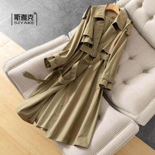 2021 New Autumn Mid Long Loose Foreign Style Fashion Thin Coat British Style High End Army Green Windbreaker