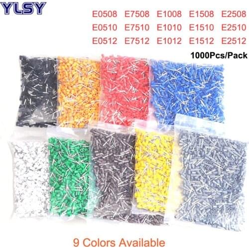 1000Pcs Crimp Terminals Tube Insutated Cord End Electrical Wire Cable Connector E0508~2508 Brass Ferrules VE 22-14AWG 0.5-2.5mm²