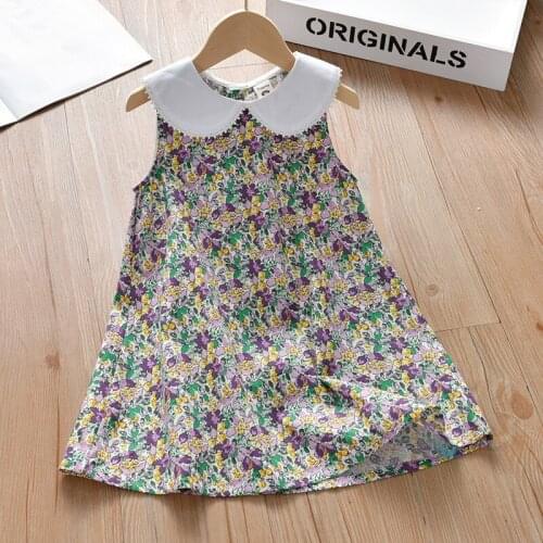 2-8 Y Baby Girls Vest Dress 2021 Summer Baby Fashion Floral Dress Korean Doll Collar Sleeveless Cute Dress For Girl Kids Clothes