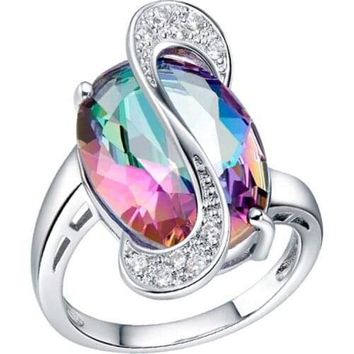 Popular Goose Egg-shaped Colorful Zircon Rings For Women Engagement Wedding Party Jewelry Female Crystal Accessories Size 6-10