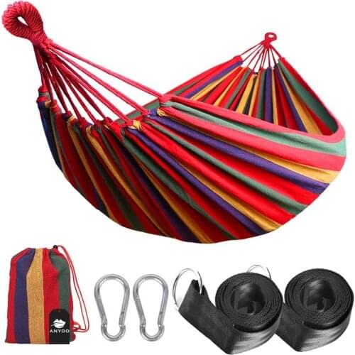 Outdoor Hammock Portable Garden Hammock Sports Home Travel Camping Swing Canvas Stripe Hang Bed Hammock Double Single People