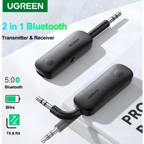 Ugreen Bluetooth 5.0 Transmitter Receiver 2 in 1 Bluetooth Wireless Adapter Low Latency 3.5mm Adapter for TV Laptop Switch Car