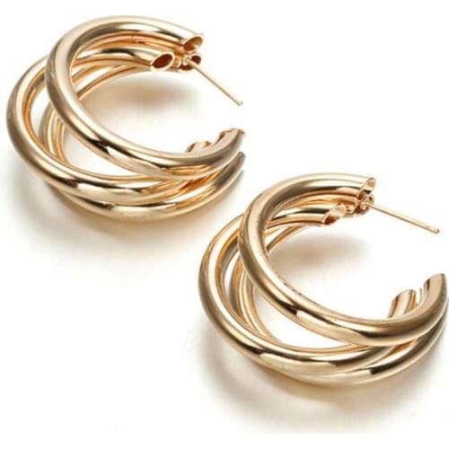 Simple fashion gold color Silver plated geometric big round earrings for women fashion big hollow earrings jewelry