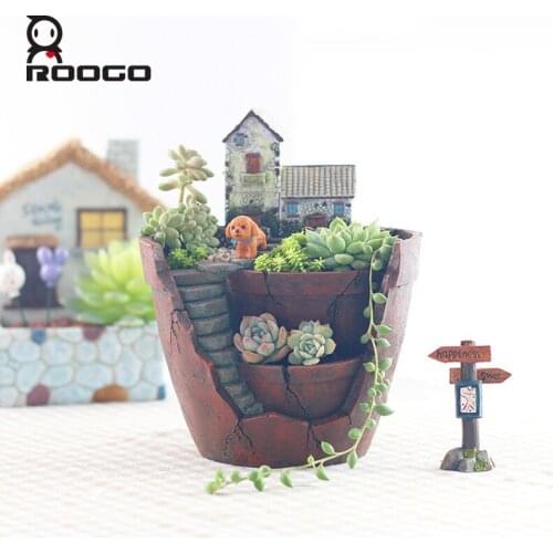 Roogo Flower Pot Mini Succulent Pot Vintage Europe Plant Pot Bionic Garden Pots Home Decor Balcony Decorations Planter Gift