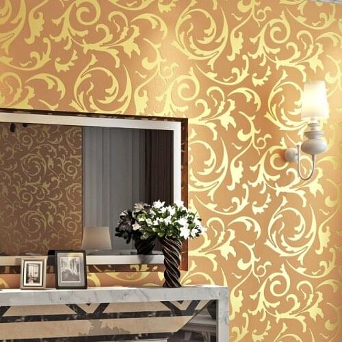 Luxury non-woven gold color 3d wallpaper rolls for TV background living room stripe wall paper roll 3d wallvocerings