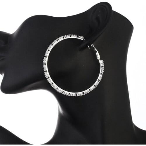 Trendy Earrings 925 Silver Needle Simple big Earring C-Shaped Micro-Inlaid Zircon Circle Crystal Earrings Female Net Red Jewelry