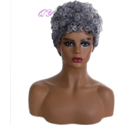 QY Curling Hair Natural Wig Short White Mixed Grey Wig New Style Grandma Synthetic Wigs For Black Women