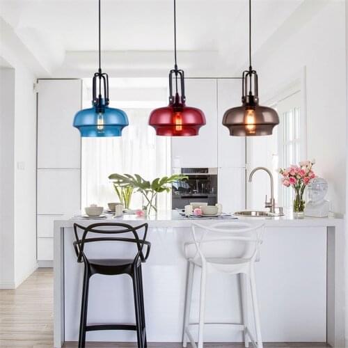 Nordic Personality Single-head Pendant Lights Color Glass American Retro Bar Restaurant Iron Glass Hanging Pendant Lamps Fixture