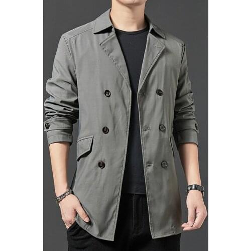 Spring and autumn mens windbreaker top double-breasted slim long jacket jacket casual warm and soft cost