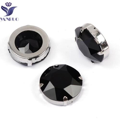 YANRUO 1201 27mm Jet Round Strass Crystal Silver Gold Claw Fancy Stones Black Point Back Sewing Rhinestones For Handicraft