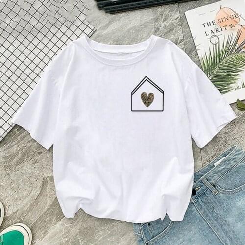 T-shirt New Women Heart Printed Cute Pattern Fashion Style 2021 Summer Clothes Graphic Lady Tshirt Tops White Tees