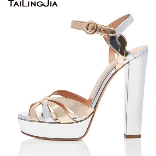 Platform Chunky Heel Sandals for Women Party Shoes Peep Toe Ankle Strap Ladies Large Size Footwear High Heels Dance Shoe