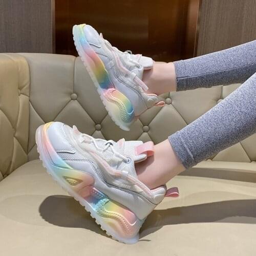 Fashion Trend Rainbow Bottom Large Size Womens Shoes Spring And Autumn Explosion Models All-Match Thick-Soled Casual Sneakers