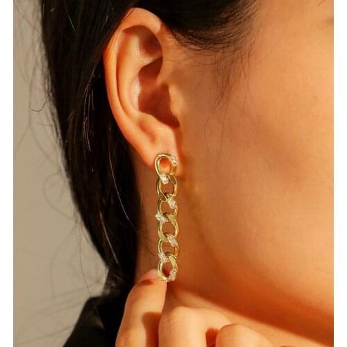 2020 Fashion Creative Metal Tassel Chain Zircon Earring Punk Style Thick Link Chain Dangle Earrings For Women Drop Earring