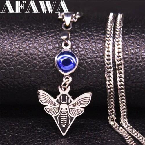 2021 Fashion Skull Moth Stainless Steel Statement Necklace for Women Silver Color Chain Necklace Jewelry gargantilla N3753S02