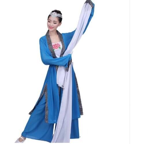 0173) Chinese Classical legend dance red/blue water sleeves costumes long sleeves fan Poetry fairy stage performance clothing
