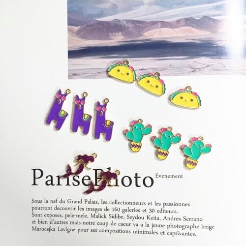 10pcs Cartoon Alpaca Cactus Mermaid Enamel Charms Pendants DIY Jewelry Accessory Fit Earring Necklace Bracelet Floating YZ654