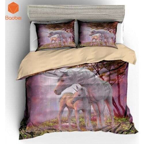 2/3 Pcs 3D Unicorn Horse Art Bedding Set With Pillowcase Queen King Quilt Cover Duvet Cover Set For Kids Adults Home Textile
