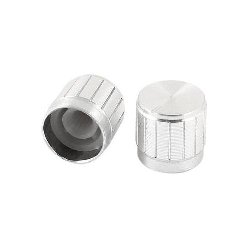 2 Pcs Silver Tone Volume Control Aluminum Potentiometer Knobs Caps 17mm x 17mm