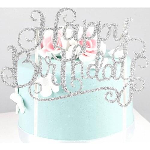 Glitter Paper Happy Birthday Cake Topper Cupcake Dessert Decoration Supplies for Birthday Party Celebration Cake Decoration