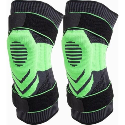 2PCS Compression Knee Support Sleeve Patella Protector Knee Pads Brace Silicone Springs Running Sports Basketball Volleyball Gym