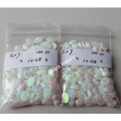 200pcs/ lot 5x7mm Oval Opal Synthetic White Fire Opal Oval Cabochon Opal Stone for Body Piercing Jewelry