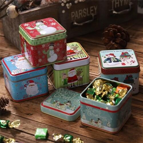 2020 Christmas navidad Embossing Christmas Tinplate Empty Tins Candy Cookie Gift Storage Container Holiday Decorative Gifts Box