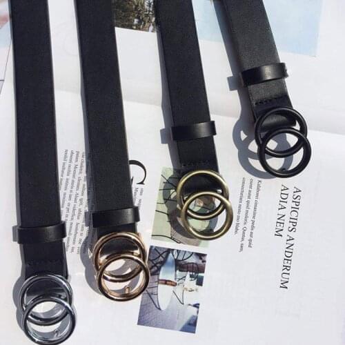 2020 Fashion Elegant Adjustable Women Belts Dress Accessory Casual Black Round Double Circle Button Belt Cinturones Para Mujer