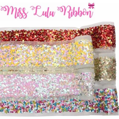 3"75mm Scatter Sequin Ribbon (Back Side with Tulle, 9.5cm Width Added 1cm Edge) 25.5yards/Pack(3*8.5y/r) DIY Christmas Decor