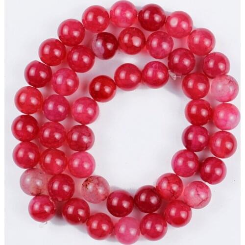 Natural Stone Beads Deep Rose Red Burst Flower Agate Round Loose Beads for Making DIY Bracelet Accessories 4/6/8/10/12mm