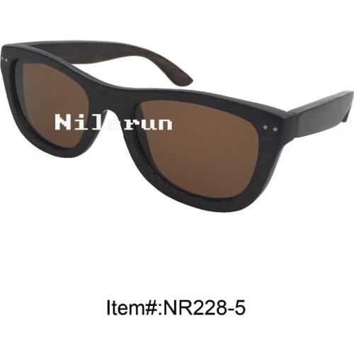 Handmade black hard wood frame sunglasses with decorated metal pins