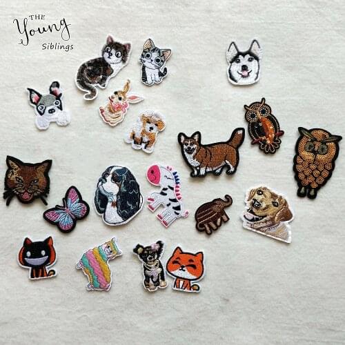 DIY New Hot melt adhesive iron Patches cat dog Cartoon Cute animal Embroidery Applicable to Childrens Clothing accessory