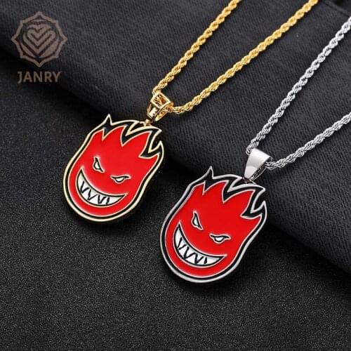 JANRY Cartoon Double Sided Little Fireman Colored Zircon Pendant Necklace Zircon Hip Hop Gold Color Necklace With 60cm Chain