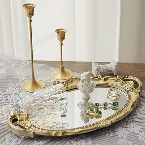 European Style Retro Mirror Storage Tray Rectangle Oval Dressing Table Jewelry Display Fruit Plate Makeup Organizer Trays