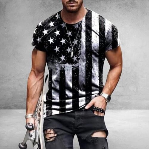 2021 Mens T-shirt American Flag Print T-shirt Summer Round Neck Cool Oversize Muscle Streetwear Clothing Tshirt Men