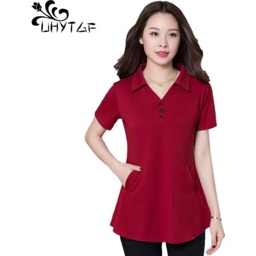 UHYTGF 4XL Oversized TShirt Women Short Sleeve V-Neck Pullover Cotton Summer Tops Female Fashion Pocket Elegant Mom T-Shirt 1623
