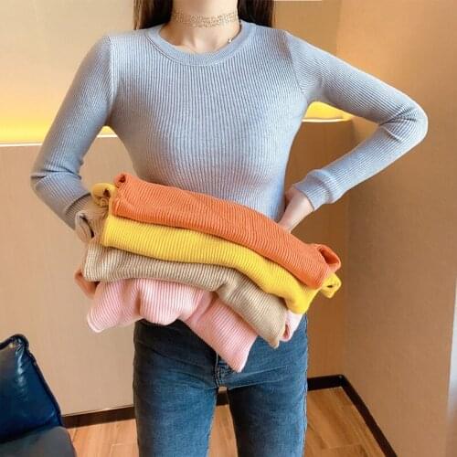 Ribbed Knitted T-Shirt O-Neck Slim Long Sleeve Basic Woman Tops Spring Autumn Clothes 121408WYA