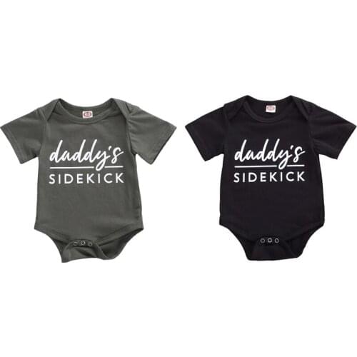 0-12M Newborn Infant Baby Girls Boys Letter Print Short Sleeve Cotton Jumpsuits