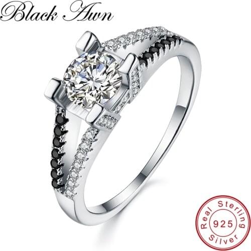 [BLACK AWN] 2.6Gram 925 Sterling Silver Fine Jewelry Trendy Engagement Bague for Women Wedding Rings C343