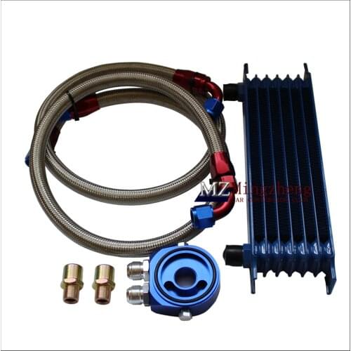 Car accessories 7 Row Thermostat Adaptor Engine Racing Oil Cooler Kit For CAR/TRUCK Blue AN10 Engine Oil Cooling Kit