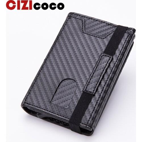 Cizicooco New Carbon fiber Men Credit Card Holder Blocking Rfid Wallet Leather Unisex Security Information Aluminum Metal Purse